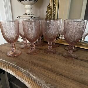 Fitz & Floyd Maddi Blush Pink Goblets – Set of 8 Embossed 6⅝″ NEW